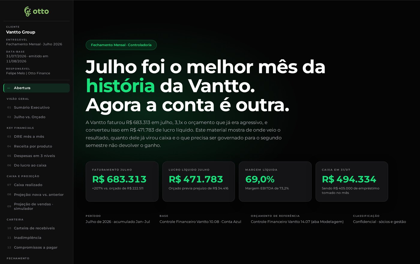 Recorte do entregável Fechamento Gerencial da Otto Finance
